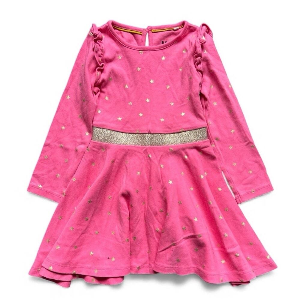 Boden Pink Mabel Twirly 100% Cotton Ballerina Dress 3/4 Little Girl Gold Stars